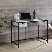 Weathered gray top & black finish metal base writing desk w/ usb port main photo