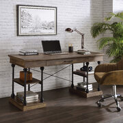 Rustic oak top & black finish metal base water pipe style writing desk main photo