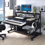 Black finish rectangular music desk w/ caster wheels main photo