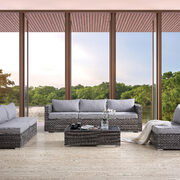 Gray fabric upholstery & gray finish resin wicker frame 4 pc patio sofa set main photo