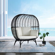 Cream fabric cushions and black finish wicker & metal frame patio chair main photo