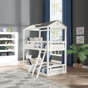 Weathered white & washed gray twin/twin bunk bed
