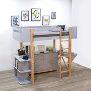 Gray & natural loft bed w/desk & bookshelf main photo