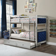 Blue velvet upholstery & silver finish twin/twin bunk bed main photo