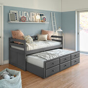 Gray finish stylishly crafted wood frame captain bed main photo