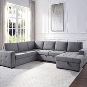 Gray fabric upholstery storage sleeper sectional sofa main photo