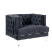 Rich charcoal velvet button tufted modern style chair main photo
