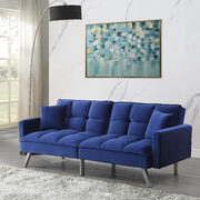 Blue velvet upholstery grid tufted seat and back sofa bed main photo