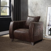 Distress chocolate top grain leather & aluminum accent chair