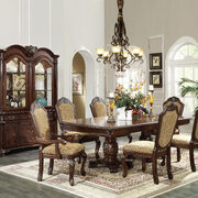 Fabric & espresso finish elegant styling decorative carving dining table main photo