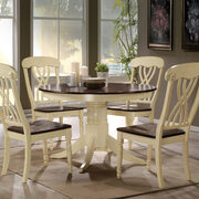 Oak finish round top / buttermilk wooden single pedestal base dining table main photo