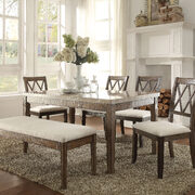 White marble top & salvage brown finish dining table main photo
