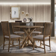 Weathered oak round wood top finish dining table main photo