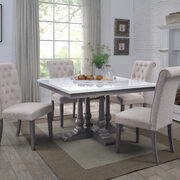 Marble top & gray oak finish trestle base dining table main photo