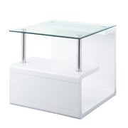 Clear glass top & white high gloss finish base end table main photo