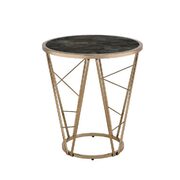 Faux black marble glass top and champagne finish base end table main photo