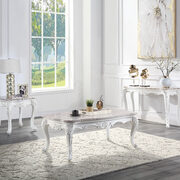 Marble top & white finish base rectangular coffee table main photo