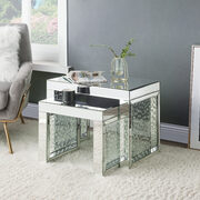 Brilliant mirrored top and glistening faux crystals inlay accent table