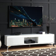 White & chrome finish TV stand w/ led touch light main photo