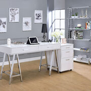 White high gloss & chrome finish desk main photo