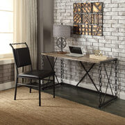 Rustic oak finish & antique black metal desk