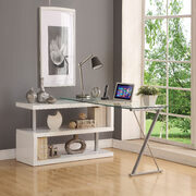 White high gloss & clear glass desk w/swivel main photo
