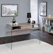 Gray oak top and clear tempered glass base desk main photo