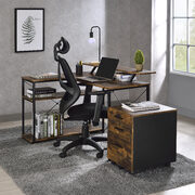 Weathered oak top & black finish metal frame base l-shaped corner desk main photo