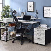 Antique white top & black finish metal frame base l-shaped corner desk main photo