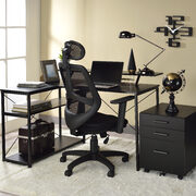 Black finish top & metal frame base l-shaped corner desk main photo