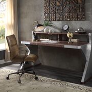 Retro brown top grain leather & aluminum desk main photo