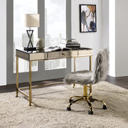 Smoky mirrored top and champagne finish writing desk main photo
