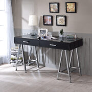 Black high gloss top & chrome finish base desk w/ built-in usb port main photo