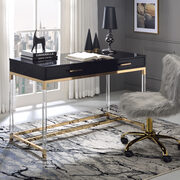 Rich black rectangular top and gold finish metal frame desk main photo