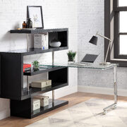 Clear glass top and black high gloss finish base swivel writing desk main photo