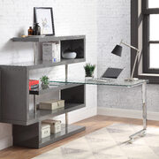 Clear glass top and gray high gloss finish base swivel writing desk main photo