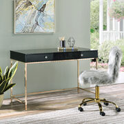 Black high gloss top & gold finish base rectangular writing desk