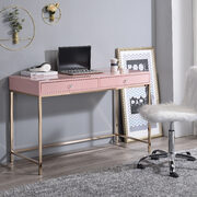 Pink high gloss top & gold finish base rectangular writing desk main photo