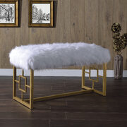 White faux fur & gold bench main photo
