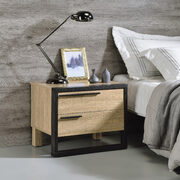 Natural wood tone paired with metal hardware in a rich black finish  accent table main photo