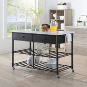 White cultured marble top & gray finish frame kitchen island