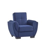 Blue microfiber sleeper chair w/ storage