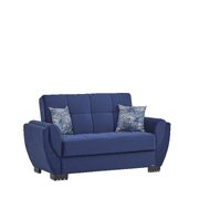 Blue microfiber sleeper loveseat w/ storage