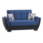 Emerald blue fabric sleeper loveseat w/ storage