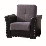 Brown pu leather / gray fabric chair w/ storage