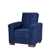 Blue microfiber chair sleeper w/ square tufted pattern main photo