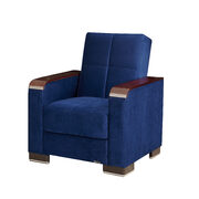 Blue microfiber chair w/ storage and wood arms main photo