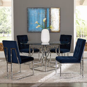 Tempered glass top and stylish patterned base dining table