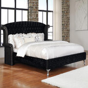 Black velvet with metallic legs queen bed main photo