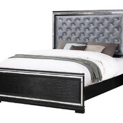 Silver button-tufted padded headboard and black base e king bed main photo